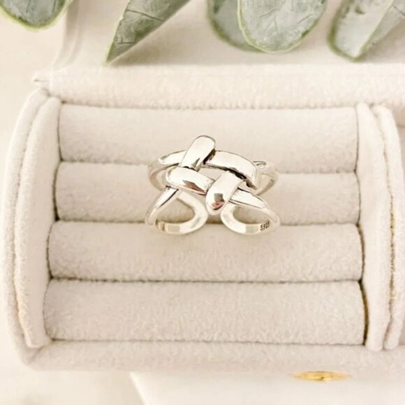 925 Sterling Silver Knot Ring Minimalist Dainty Ring Modern Geometric Ring - Picture 4 of 10